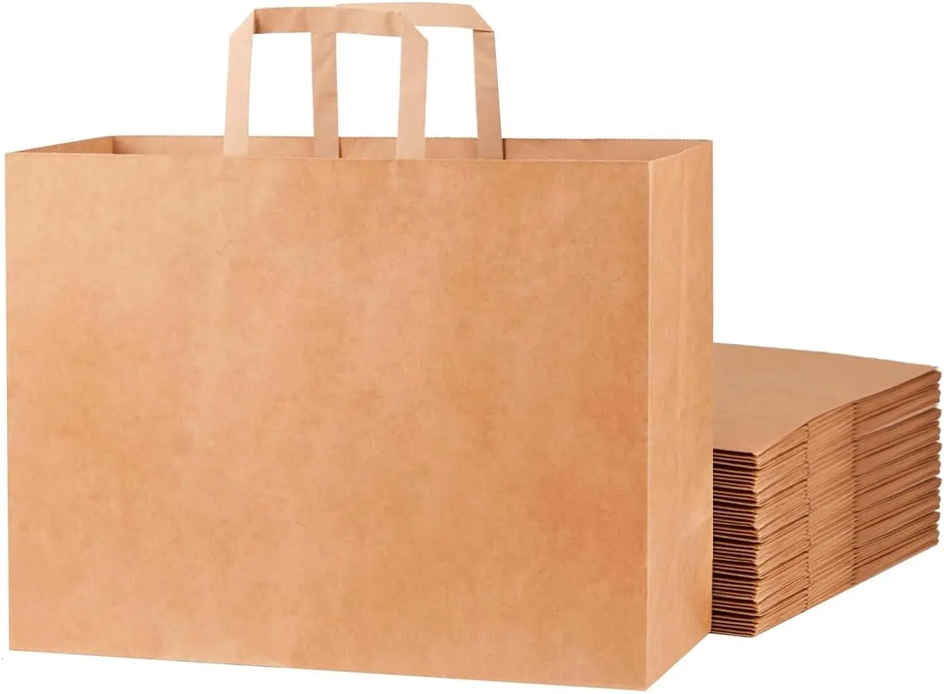 SUNCOLOR Brown Reusable Paper Bags with Handles - 50 Pack - 16x6x12 Inches - Large Shopping & Gift Bags - Kraft Construction