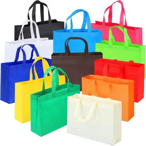 Supersize 12 Pack 17.7" 12 Colors Multi-Color Reusable Tote Gift Bags One Side Blank Non-woven Bags Colored Treat,Fabric Tote,Commodity snack bag