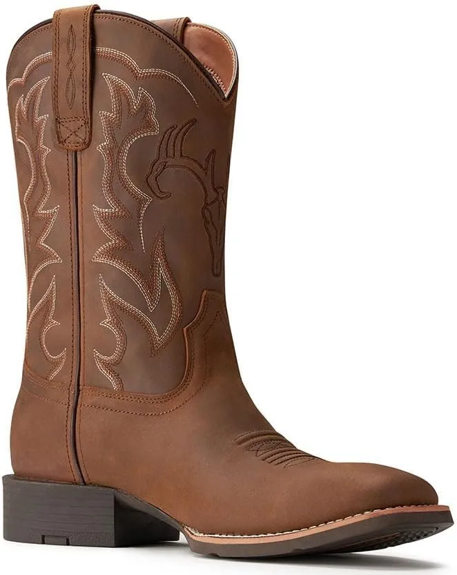 SUREWAY Cowboy Boots For Men - Mens Sport Wide Square Toe Western Boot,Oil/Slip Resistant,Durable Fashionable Classic Pull on 10 Inch Leather Wellington Boots