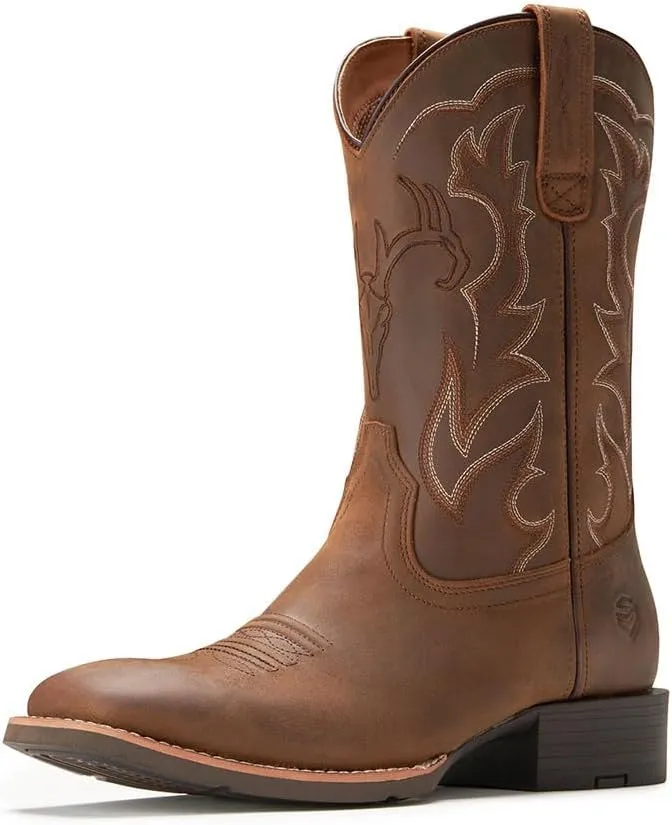 SUREWAY Cowboy Boots For Men - Mens Sport Wide Square Toe Western Boot,Oil/Slip Resistant,Durable Fashionable Classic Pull on 10 Inch Leather Wellington Boots