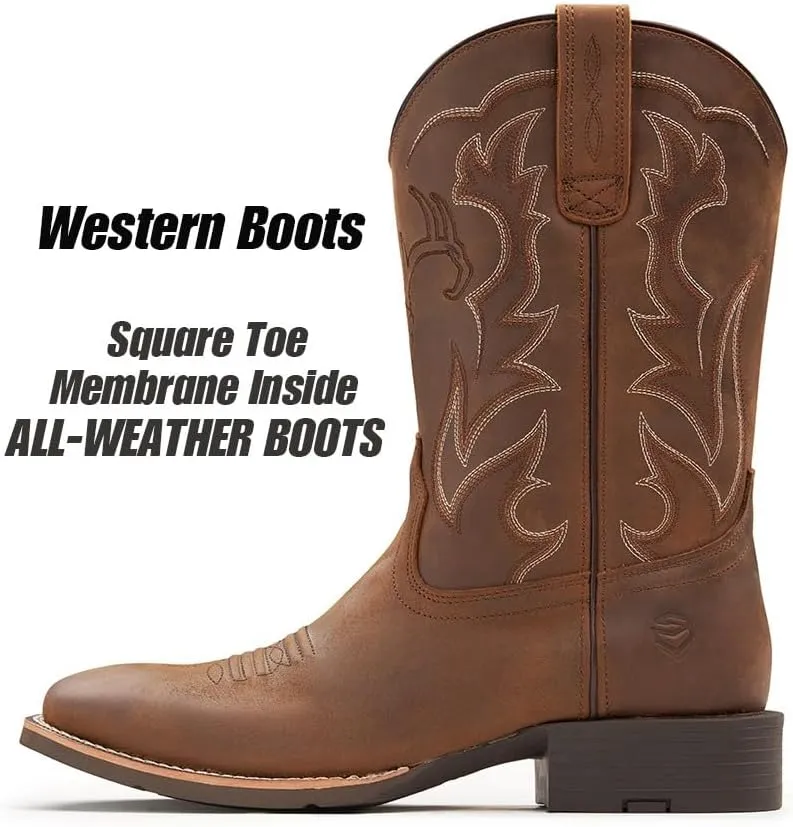 SUREWAY Cowboy Boots For Men - Mens Sport Wide Square Toe Western Boot,Oil/Slip Resistant,Durable Fashionable Classic Pull on 10 Inch Leather Wellington Boots