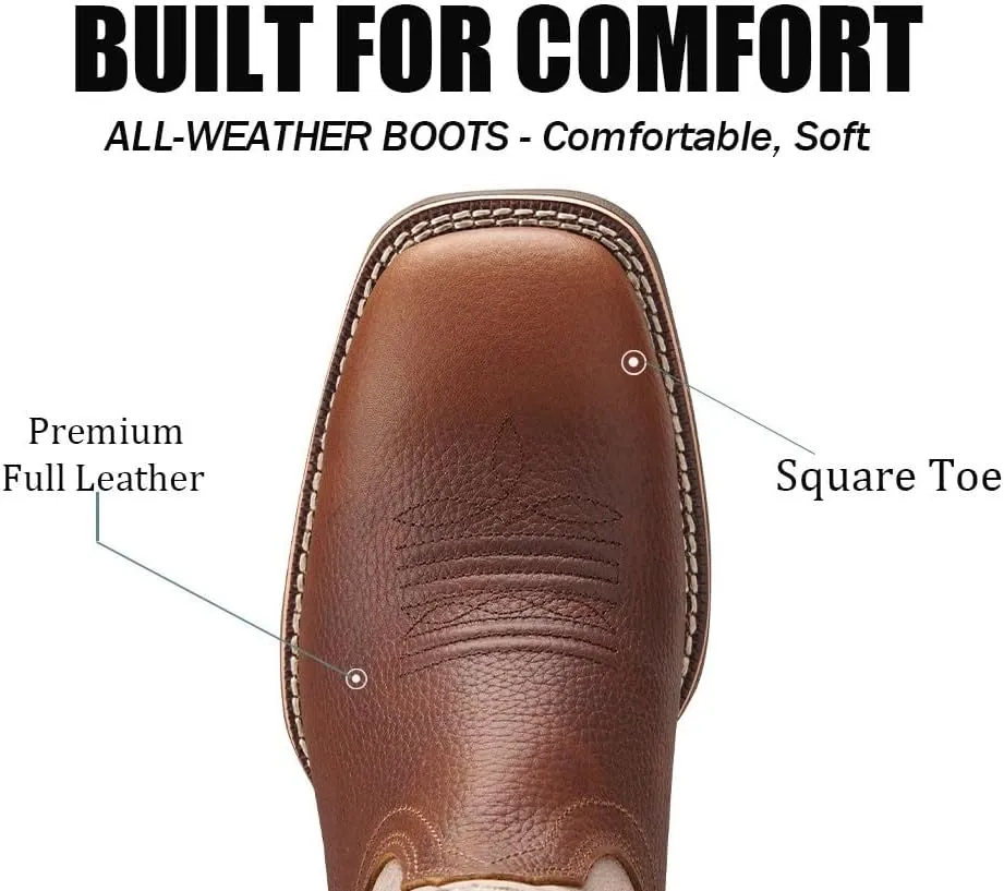 SUREWAY Cowboy Boots For Men - Mens Square Toe Western Boot,Oil/Slip Resistant,Durable Fashionable Classic Pull on 10 Inch Boots,Mid Calf Soft toe Wellington Boots