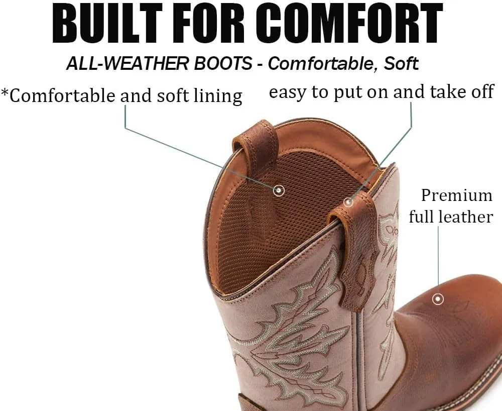 SUREWAY Cowboy Boots For Men - Mens Square Toe Western Boot,Oil/Slip Resistant,Durable Fashionable Classic Pull on 10 Inch Boots,Mid Calf Soft toe Wellington Boots