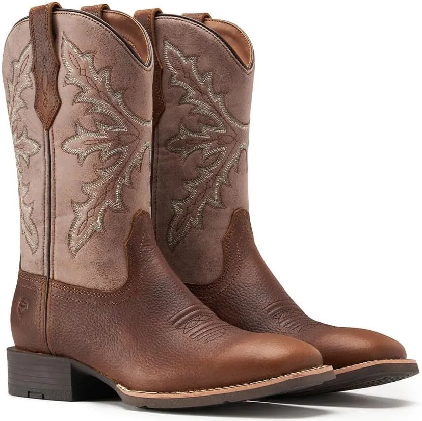 SUREWAY Cowboy Boots For Men - Mens Square Toe Western Boot,Oil/Slip Resistant,Durable Fashionable Classic Pull on 10 Inch Boots,Mid Calf Soft toe Wellington Boots