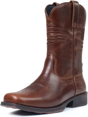 SUREWAY Men's 10 inch Western Cowboy Work Boots for Men Square Toe,Premium Full Grain Leather,Goodyear Welted,Superior Oil/Slip/Water Resistant