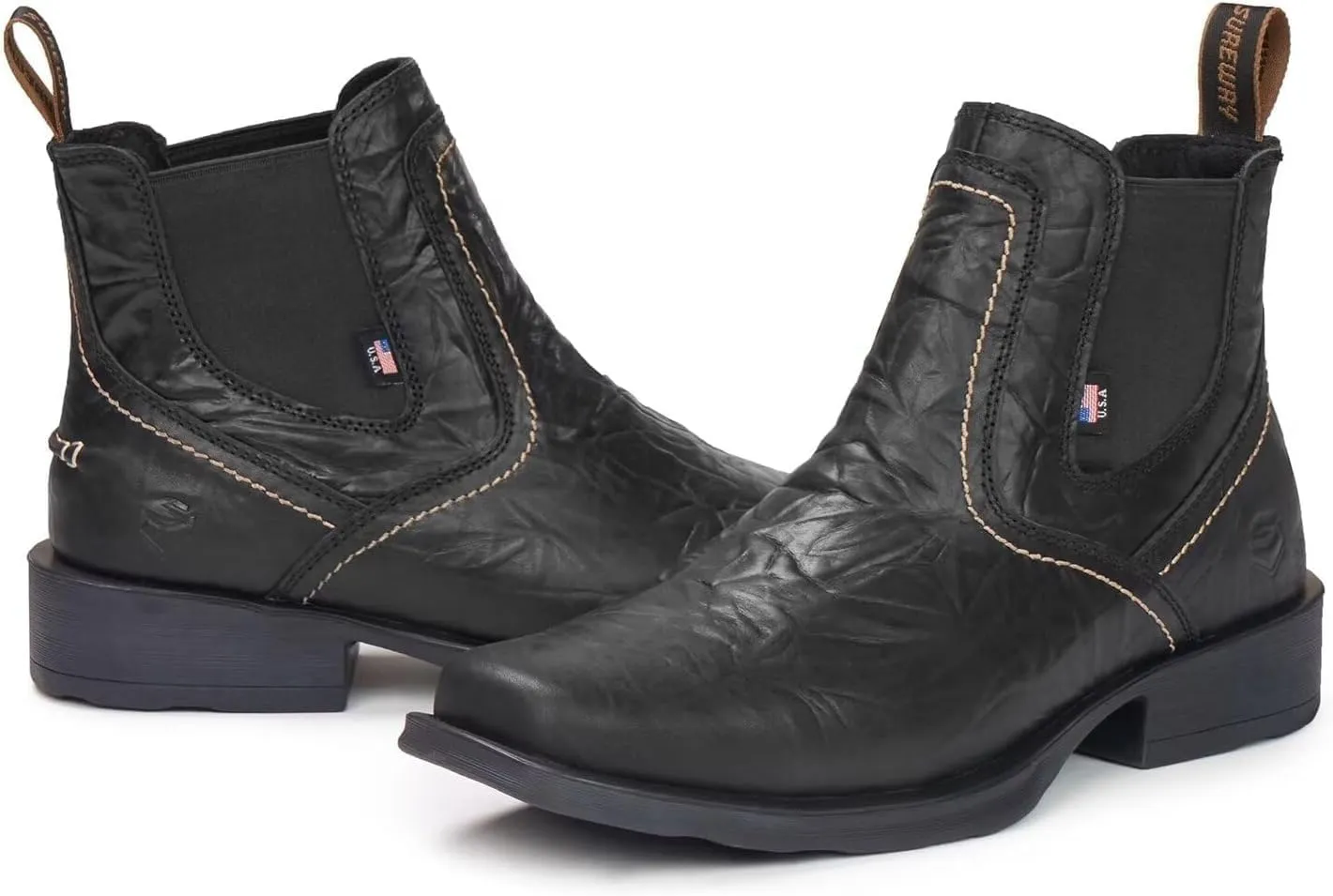 SUREWAY Mens Western Chelsea Cowboy Boots for Men Square Toe,All-Weather Rugged Slip-On Work/Casual/Dress Boots Shoes for Men,Built for Comfort & Durability