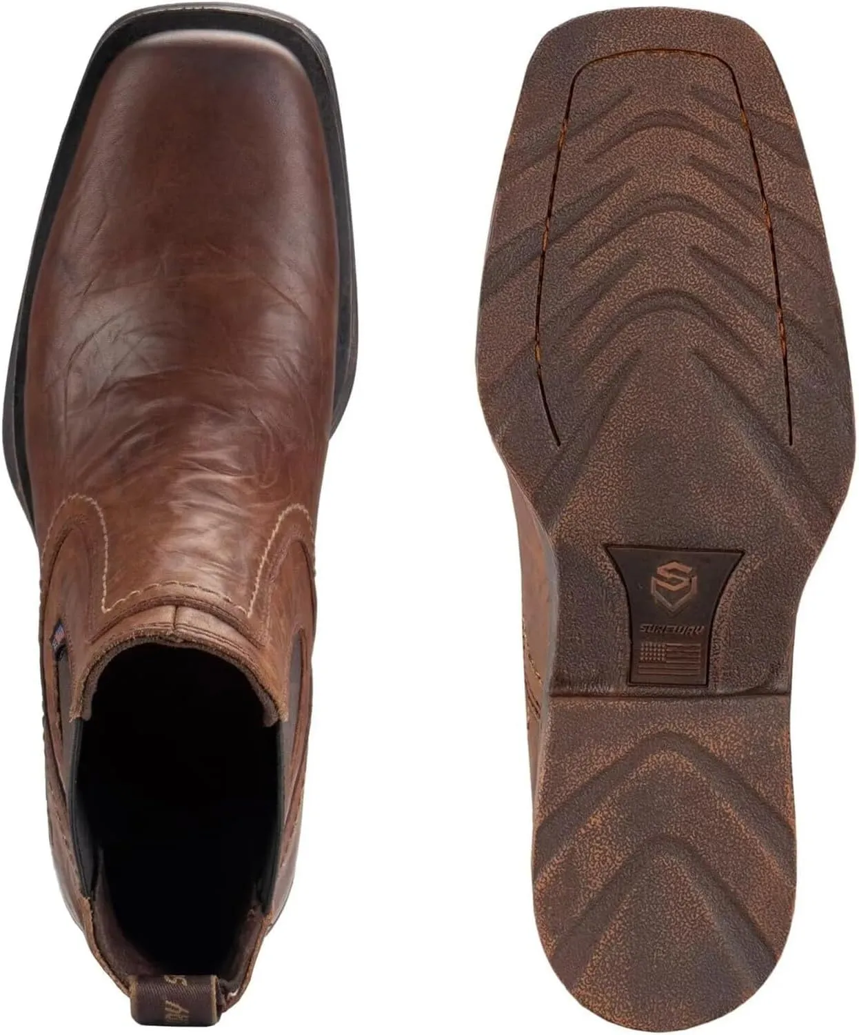 SUREWAY Mens Western Chelsea Cowboy Boots for Men Square Toe,All-Weather Rugged Slip-On Work/Casual/Dress Boots Shoes for Men,Built for Comfort & Durability