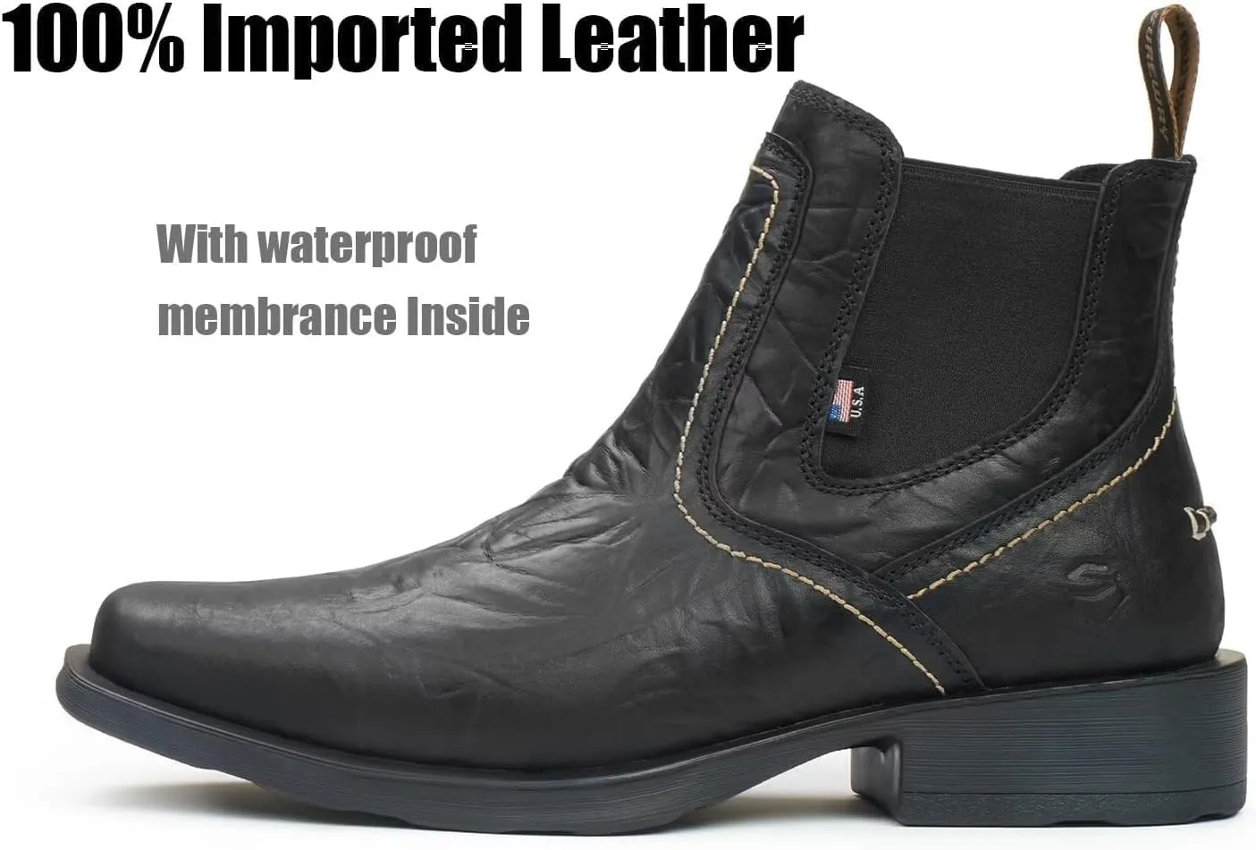 SUREWAY Mens Western Chelsea Cowboy Boots for Men Square Toe,All-Weather Rugged Slip-On Work/Casual/Dress Boots Shoes for Men,Built for Comfort & Durability