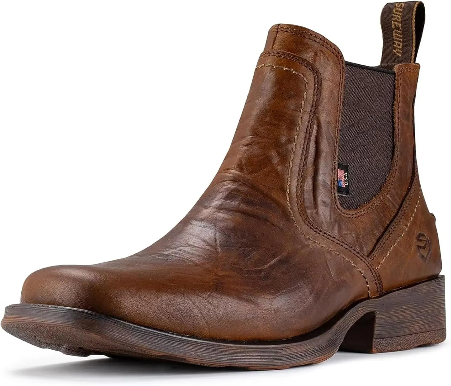 SUREWAY Mens Western Chelsea Cowboy Boots for Men Square Toe,All-Weather Rugged Slip-On Work/Casual/Dress Boots Shoes for Men,Built for Comfort & Durability