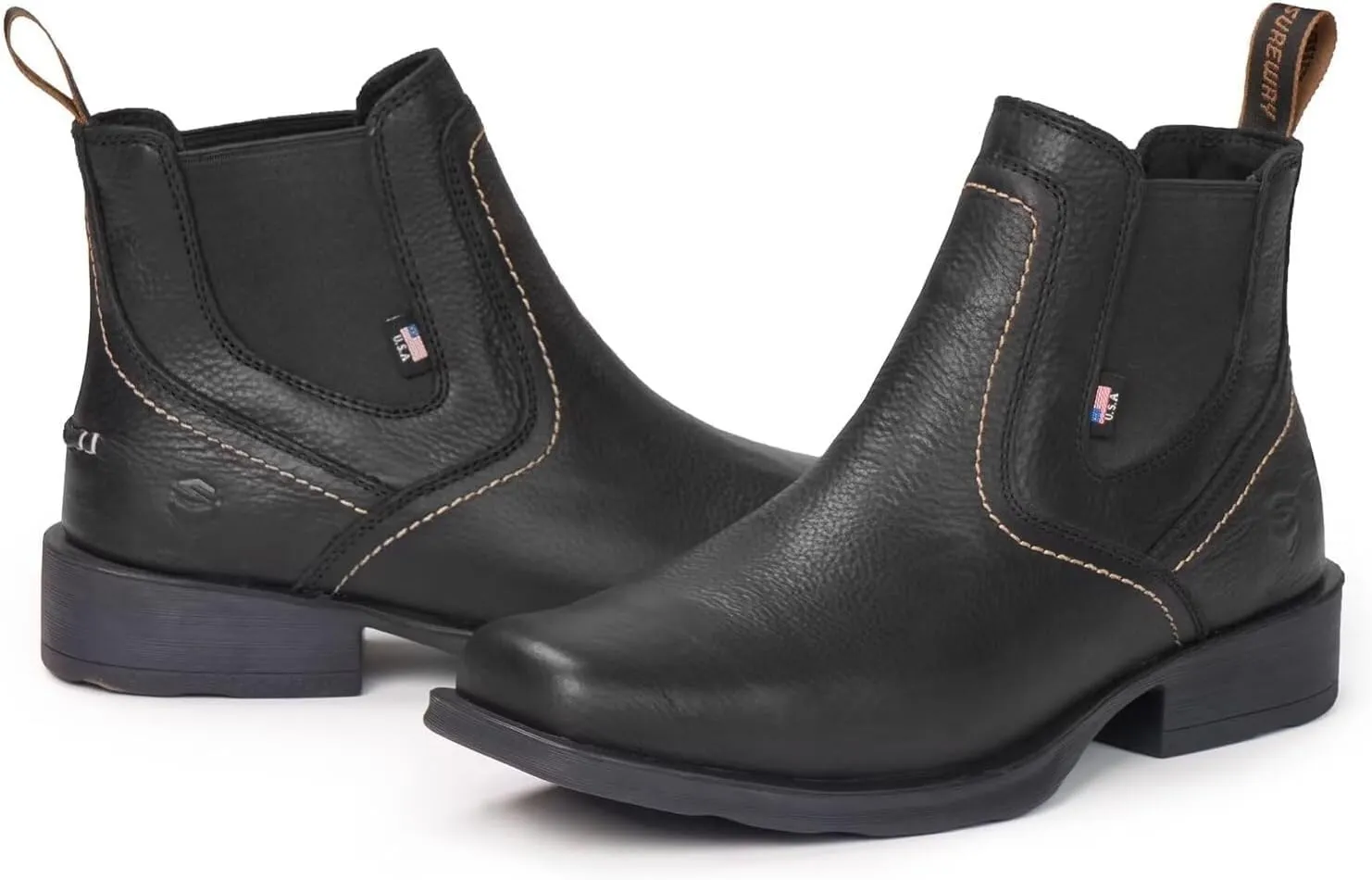 SUREWAY Mens Western Chelsea Cowboy Boots for Men Square Toe,All-Weather Rugged Slip-On Work/Casual/Dress Boots Shoes for Men,Built for Comfort & Durability