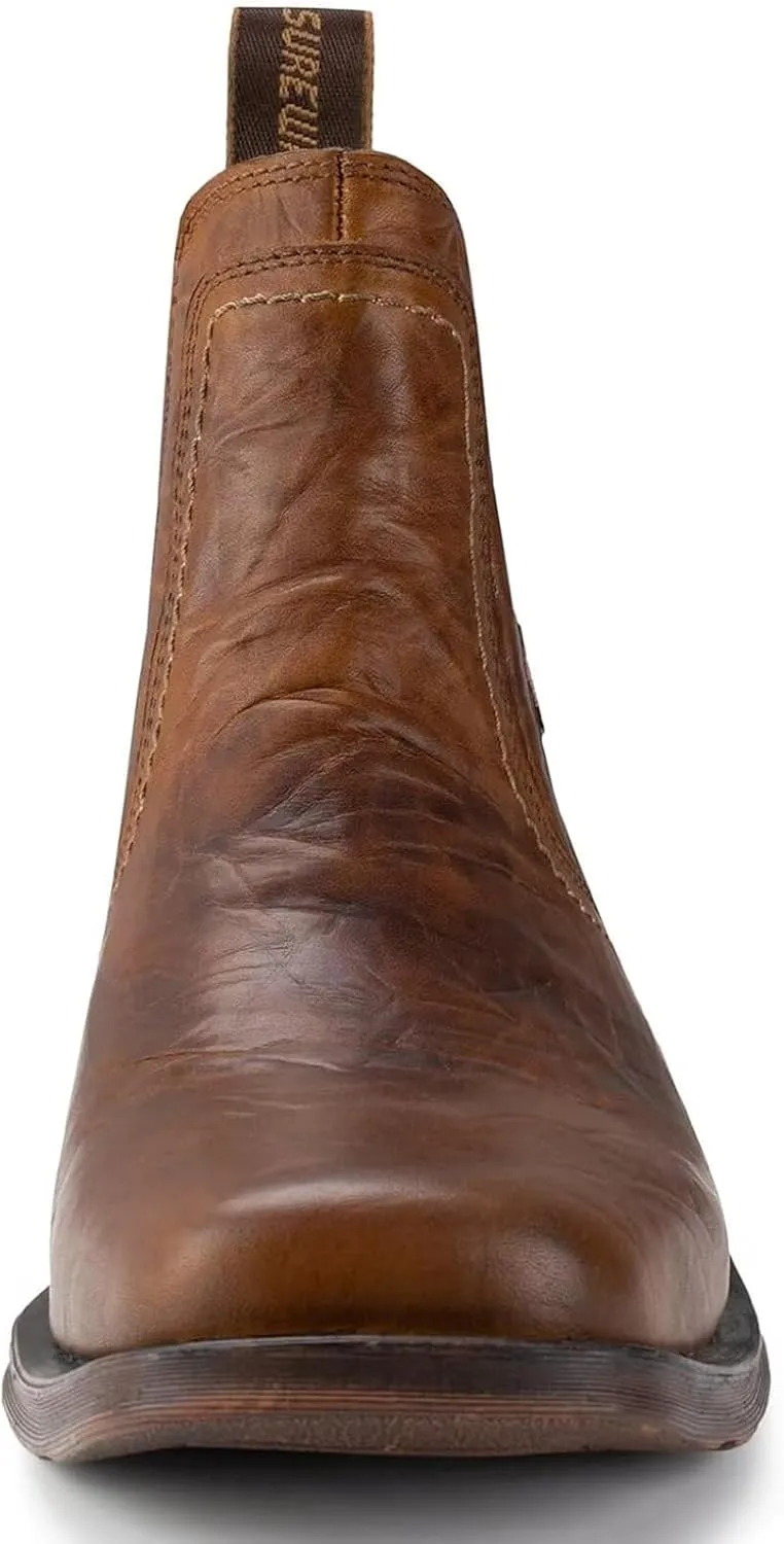 SUREWAY Mens Western Chelsea Cowboy Boots for Men Square Toe,All-Weather Rugged Slip-On Work/Casual/Dress Boots Shoes for Men,Built for Comfort & Durability