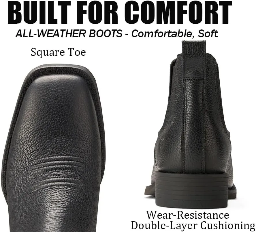 SUREWAY Mens Western Chelsea Cowboy Boots for Men Square Toe,Rugged Slip-On Work/Casual/Dress Boots for Men,Comfort Slip Resistant Ankle Leather Boots