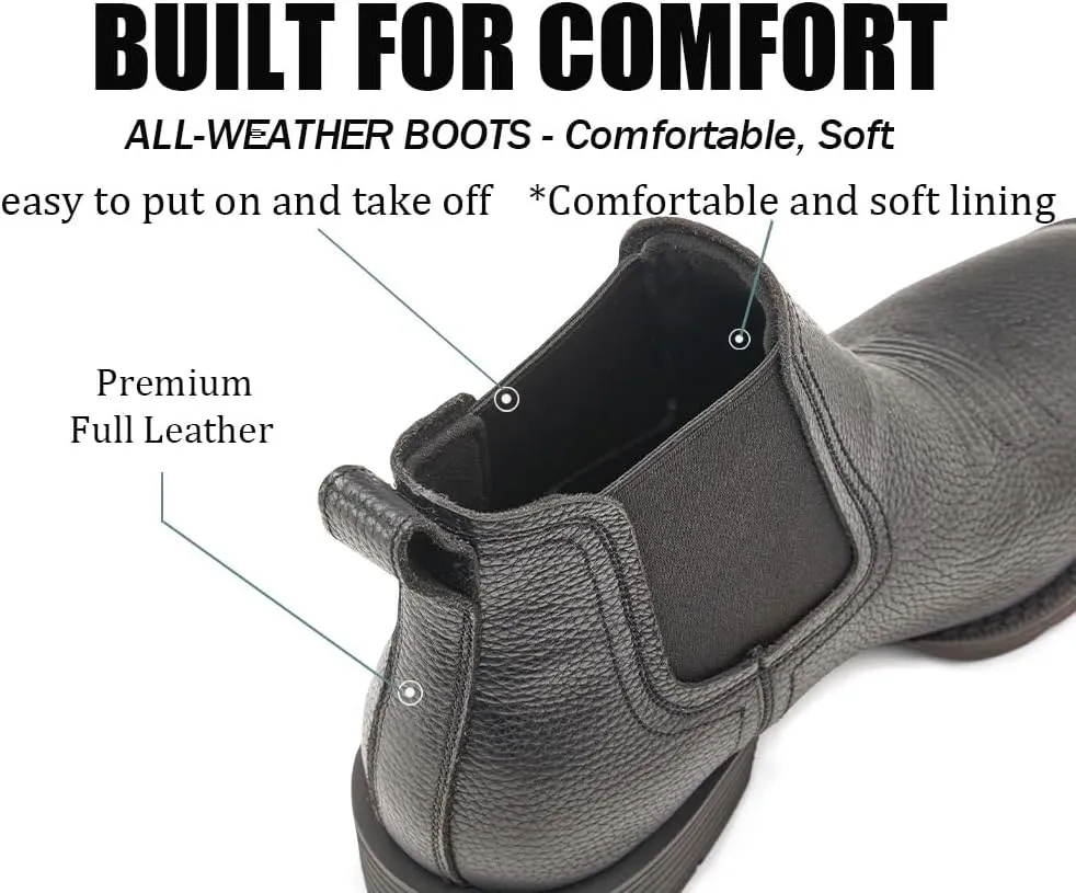 SUREWAY Mens Western Chelsea Cowboy Boots for Men Square Toe,Rugged Slip-On Work/Casual/Dress Boots for Men,Comfort Slip Resistant Ankle Leather Boots