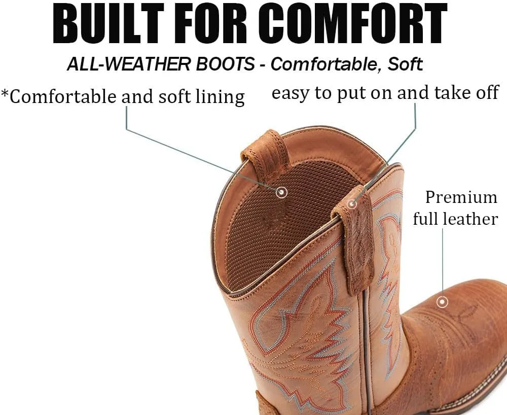 SUREWAY Western Boots For Men - Mens Square Toe Cowboy Boot,Oil/Slip Resistant,Durable Fashionable Classic Pull on 10 Inch Wellington Boots - Soft Toe Work Boots