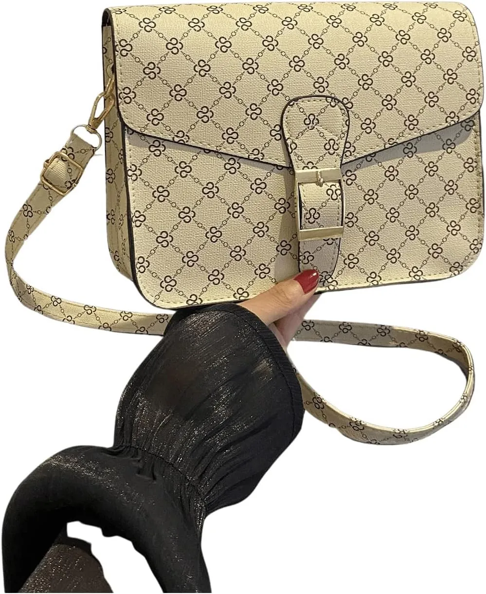 SweatyRocks Women's PU Leather Geo Pattern Crossbody Bag Flap Magnet Small Square Handbag with Adjustable Strap