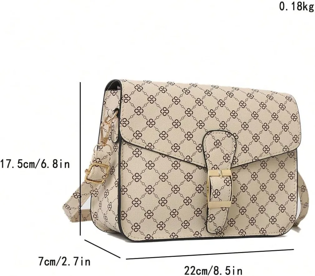 SweatyRocks Women's PU Leather Geo Pattern Crossbody Bag Flap Magnet Small Square Handbag with Adjustable Strap