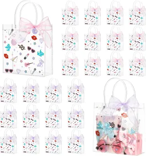 Sweetude 24 Pack Era' Party Clear Gift Bags with Handles 8" PVC Goodie Bags for Birthday Supplies Girl Fans Concert Bachelorette Music Singer Party Decorations Women Merchandise Music Lover Gift