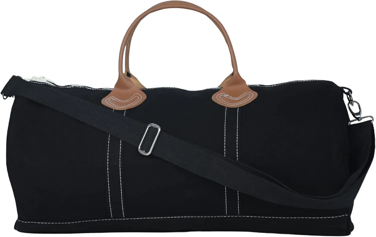 Tag&Crew Solid Round Duffle Unisex Carryon Handbag with Leather Handles Adjustable Shoulder Strap Metal Accessories Sturdy Zippers, Ideal for Gym Lovers Overnight Travels Mini Vacations - Black