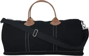 Tag&Crew Solid Round Duffle Unisex Carryon Handbag with Leather Handles Adjustable Shoulder Strap Metal Accessories Sturdy Zippers, Ideal for Gym Lovers Overnight Travels Mini Vacations - Black