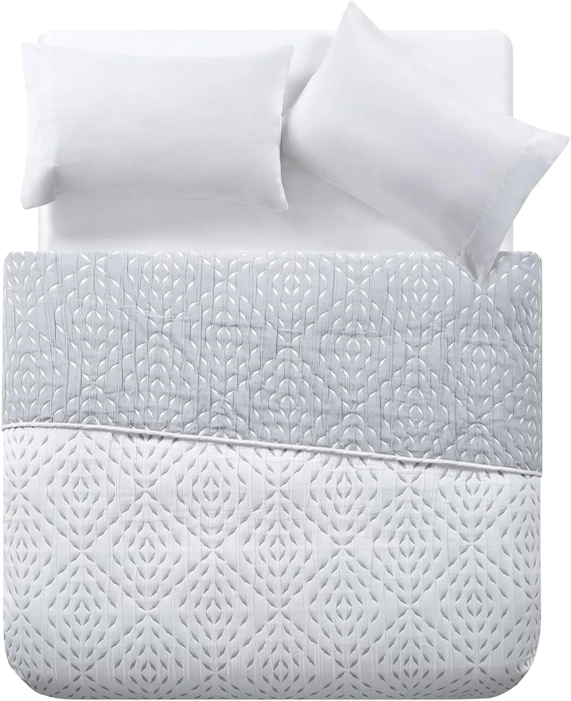 Tahari Home - Queen Coverlet, Reversible Cotton Rich Bedding, Lightweight Comfort for All Seasons (Wren Grey/White, Queen)
