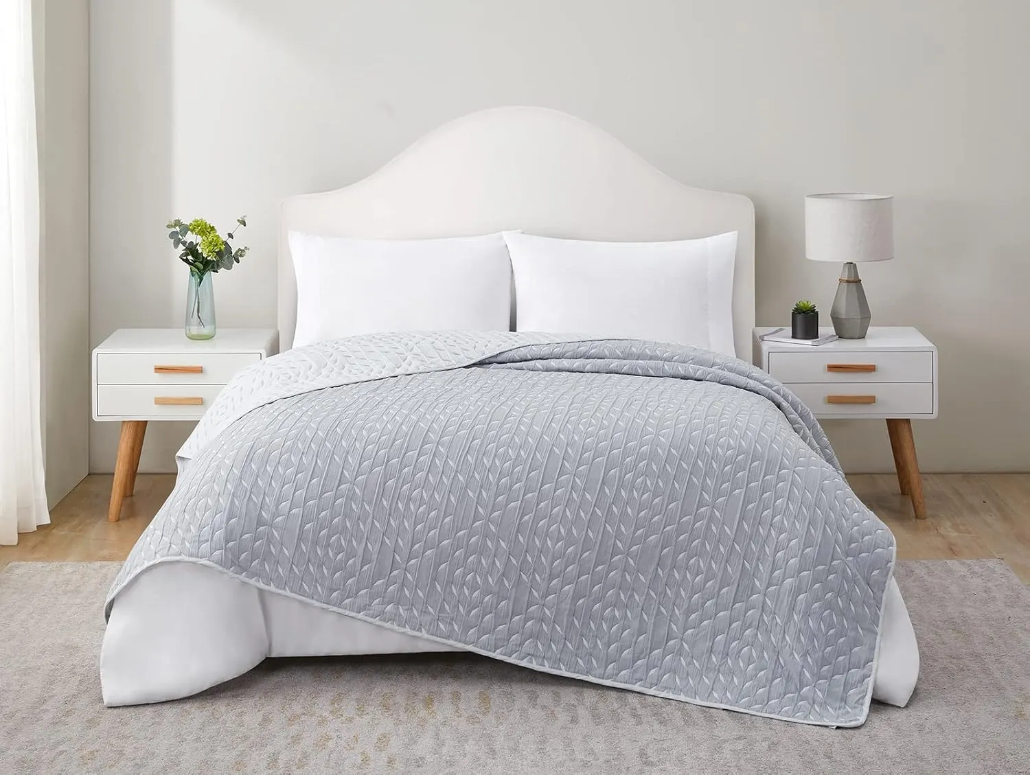 Tahari Home - Queen Coverlet, Reversible Cotton Rich Bedding, Lightweight Comfort for All Seasons (Wren Grey/White, Queen)
