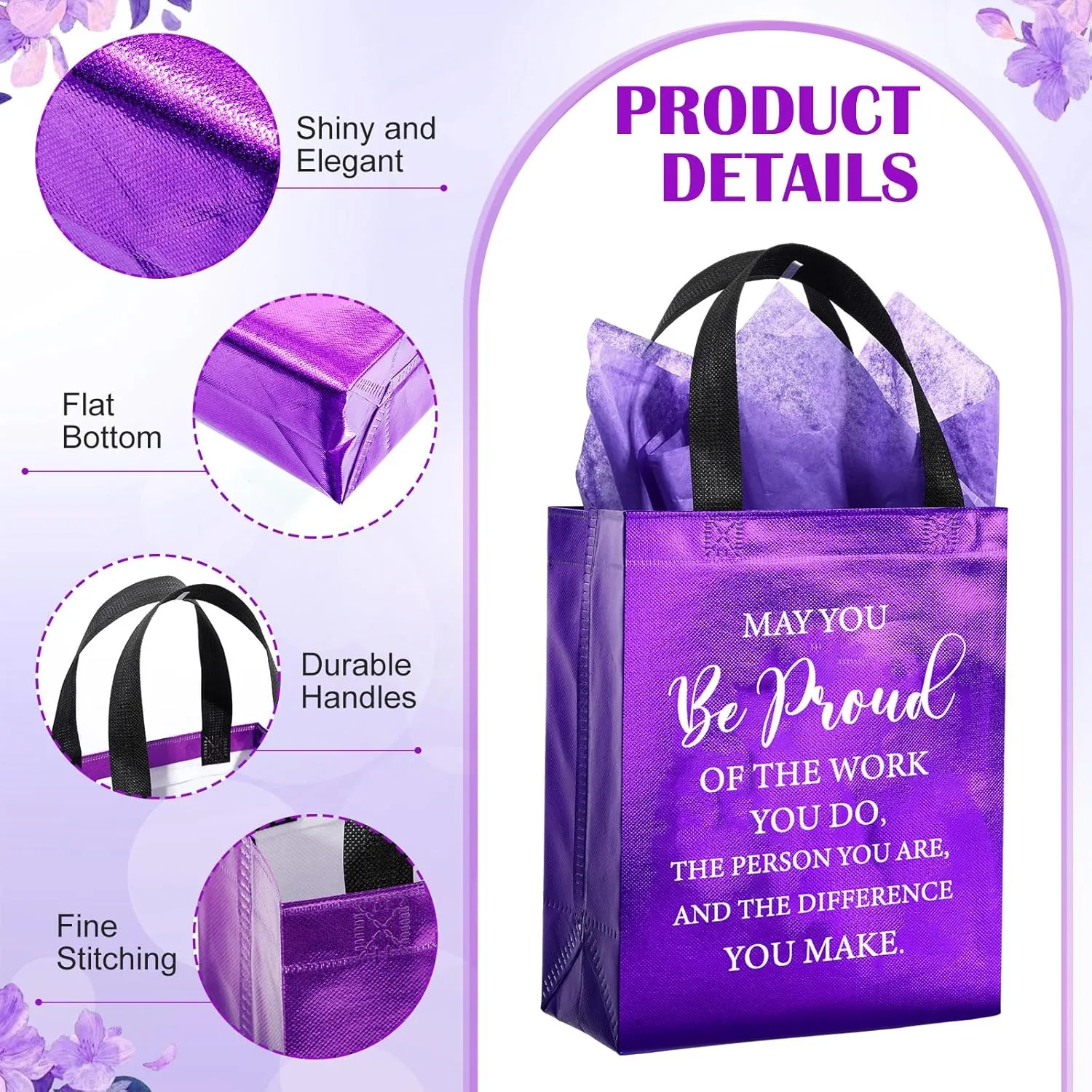 Tellingyou 24 Pieces Employee Appreciation Gift Bags Thank You Reusable Gift Bags with Tissues 8 x 4 x 10 Inch for Coworker Employee Teacher