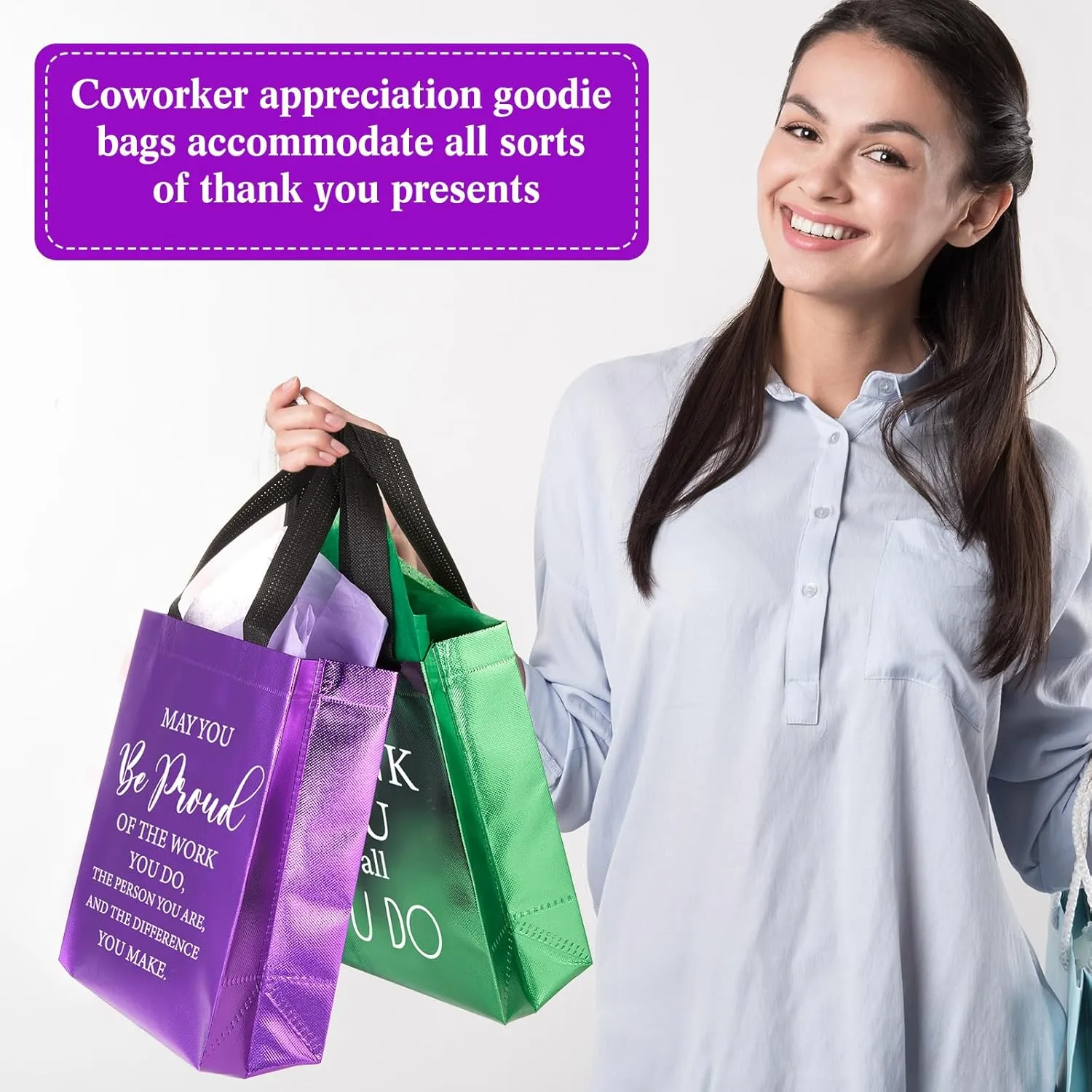 Tellingyou 24 Pieces Employee Appreciation Gift Bags Thank You Reusable Gift Bags with Tissues 8 x 4 x 10 Inch for Coworker Employee Teacher