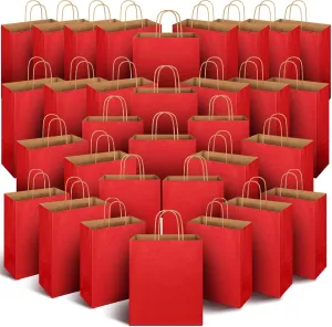 Tenceur 32 Pack Red Kraft Paper Bags with Handles 10x5x13 Large Gift Bag Bulk Paper Shopping Pouch Retail Merchandise Purse Wedding Party Favor Pouch Recycled Sacks (Red)