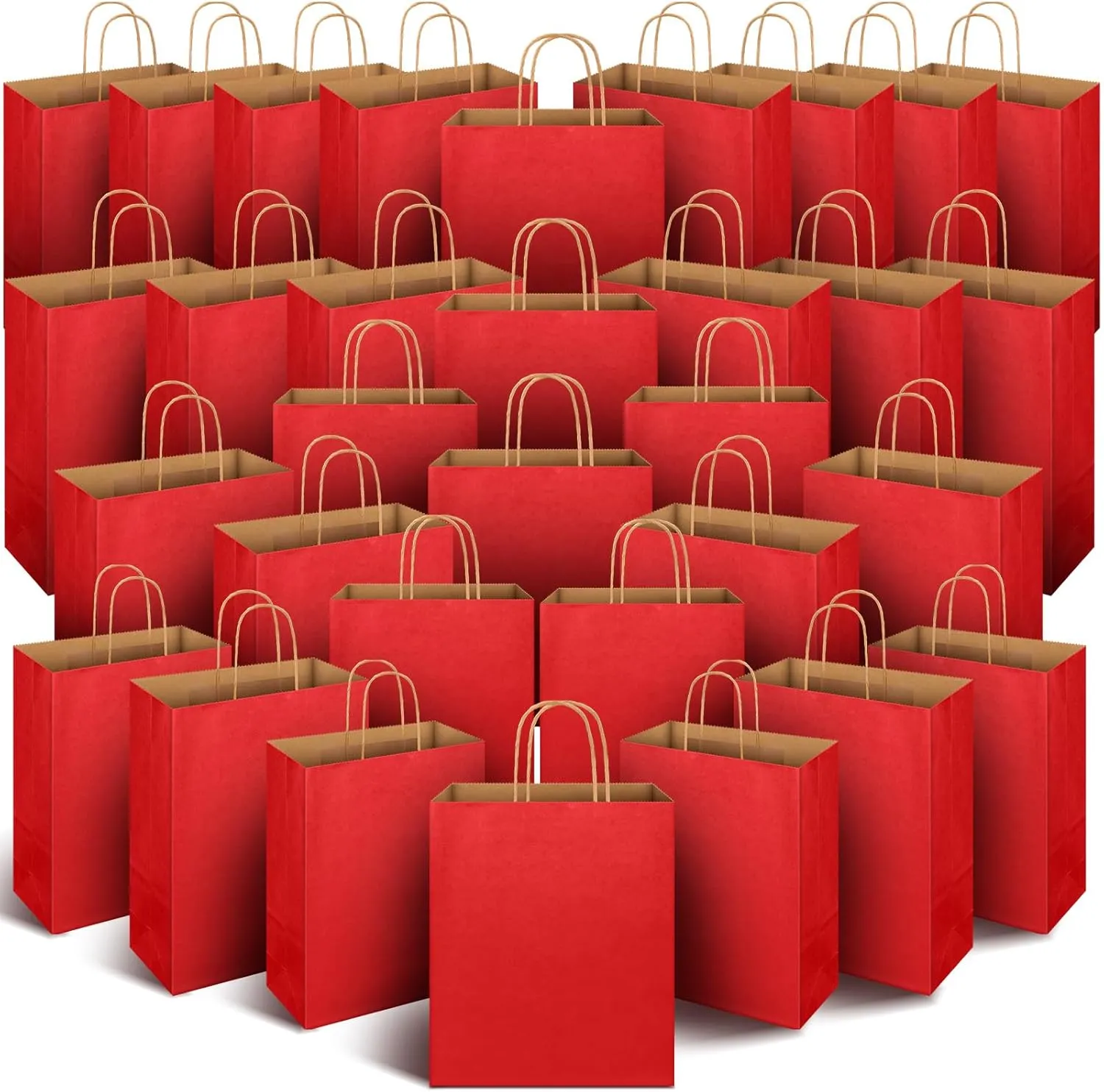 Tenceur 32 Pack Red Kraft Paper Bags with Handles 10x5x13 Large Gift Bag Bulk Paper Shopping Pouch Retail Merchandise Purse Wedding Party Favor Pouch Recycled Sacks (Red)