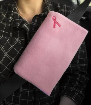 The Breast & Chest Buddy - Seatbelt Cushion for Mastectomy and Breast Reconstruction Sites - Solid Pink with Breast Cancer Ribbon