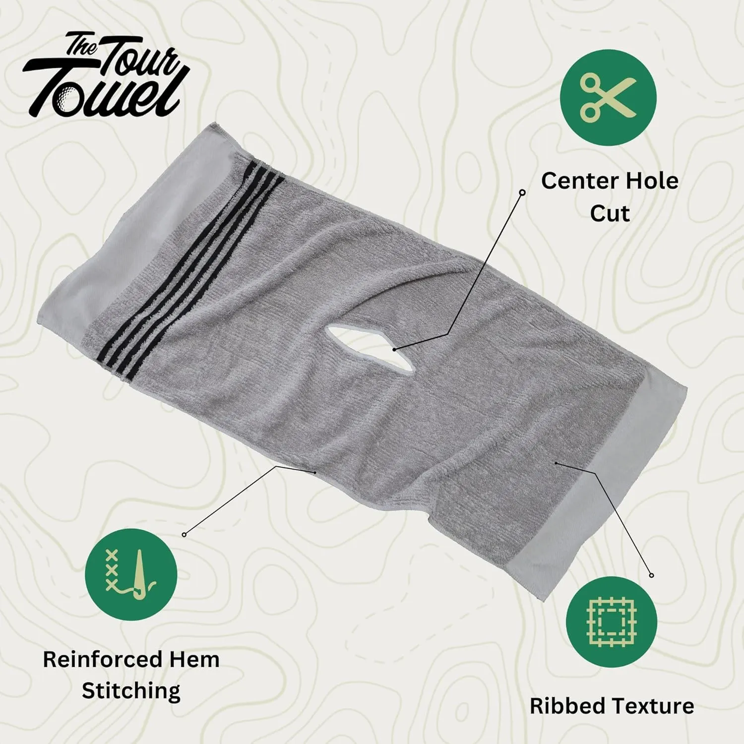 The Tour Towel | Large Golf Caddy Towel Terry Cloth, Absorbent 19" x 44", Center Cut, Perfect Hang Golf Cart Accessory and Golf Bag, Multiple Colors