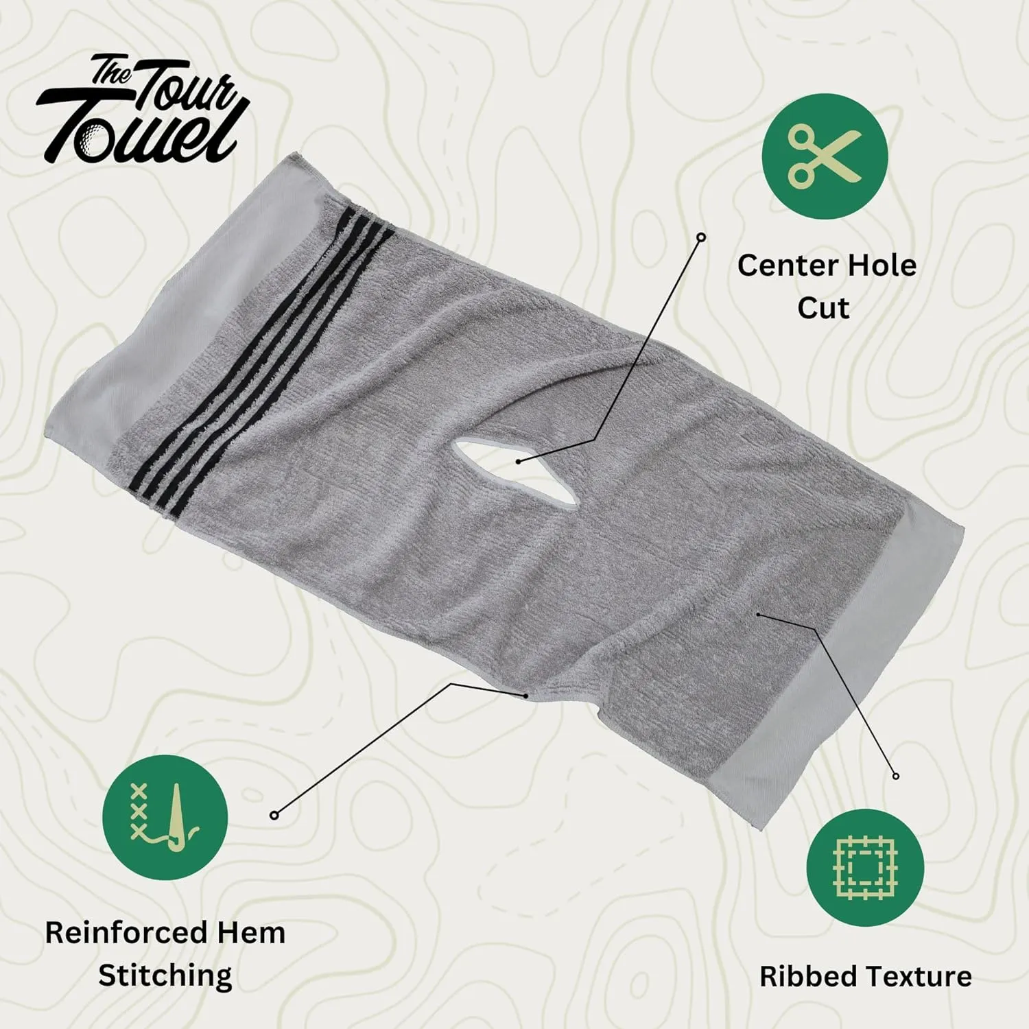 The Tour Towel | Large Golf Caddy Towel Terry Cloth, Absorbent 19" x 44", Center Cut, Perfect Hang Golf Cart Accessory and Golf Bag, Multiple Colors