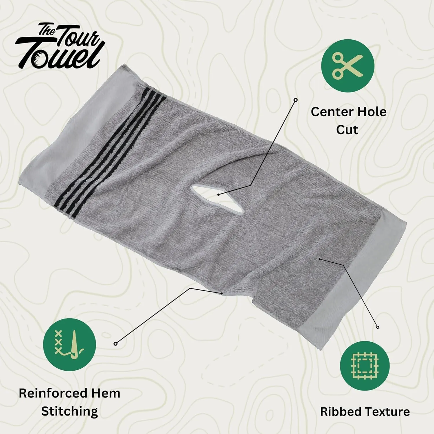 The Tour Towel | Large Golf Caddy Towel Terry Cloth, Absorbent 19" x 44", Center Cut, Perfect Hang Golf Cart Accessory and Golf Bag, Multiple Colors