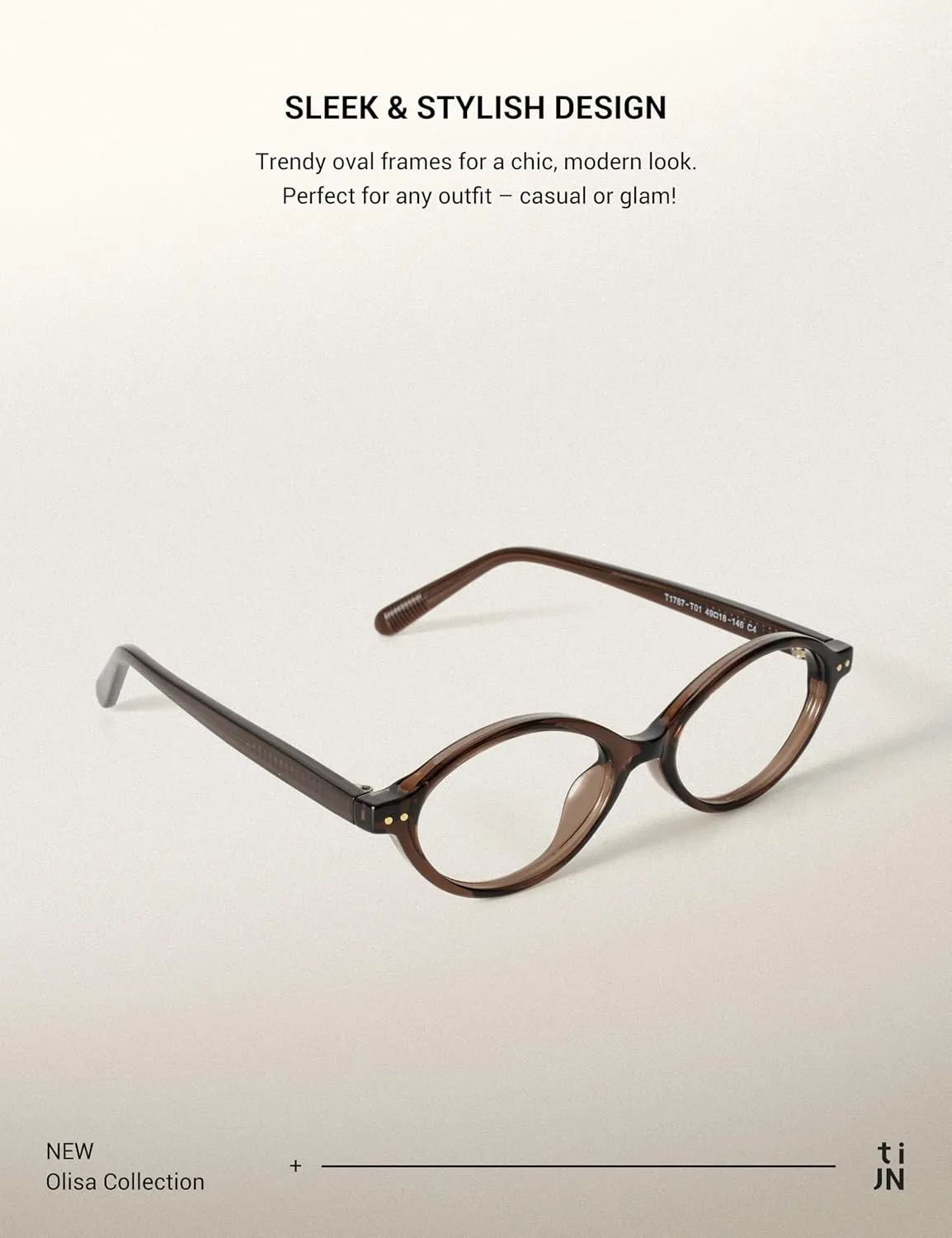 TIJN Olisa Blue Light Blocking Glasses for Women Men,Oval Glasses Frame Bluelight Glasses for Gaming/Computer/Screen