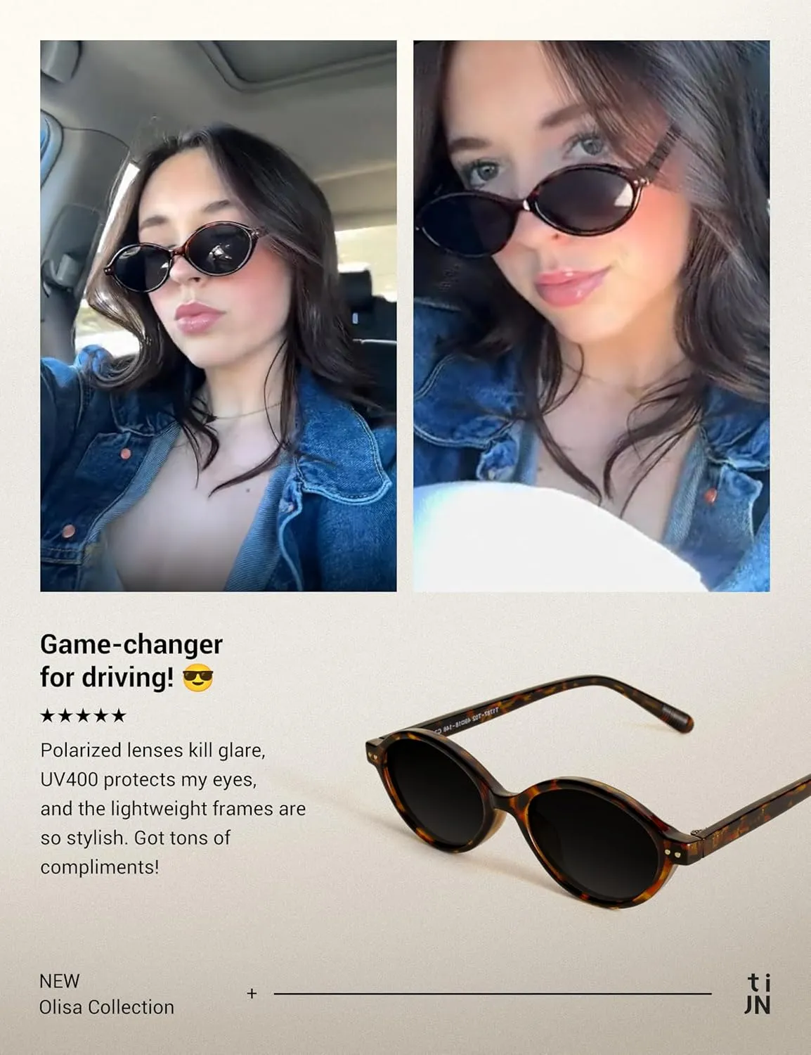TIJN Olisa Retro Oval Sunglasses for Women Men,Polarized UV Protection Shades,Stylish Frame Sun Glasses,Trendy Sunnies