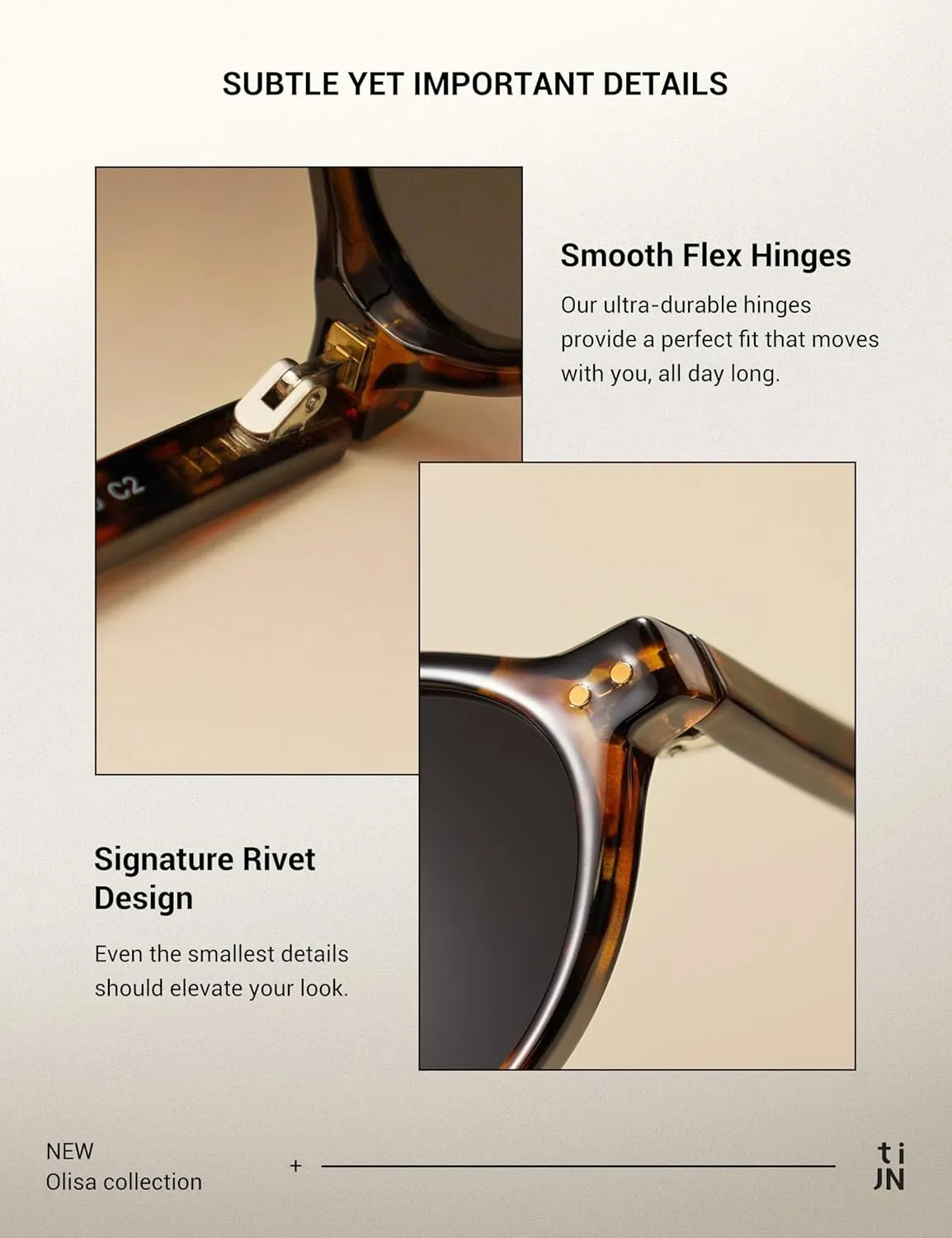 TIJN Olisa Retro Oval Sunglasses for Women Men,Polarized UV Protection Shades,Stylish Frame Sun Glasses,Trendy Sunnies