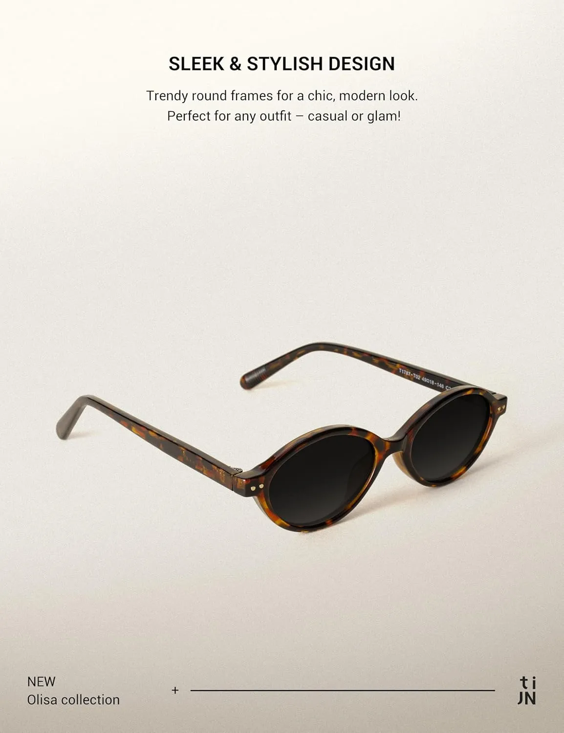 TIJN Olisa Retro Oval Sunglasses for Women Men,Polarized UV Protection Shades,Stylish Frame Sun Glasses,Trendy Sunnies