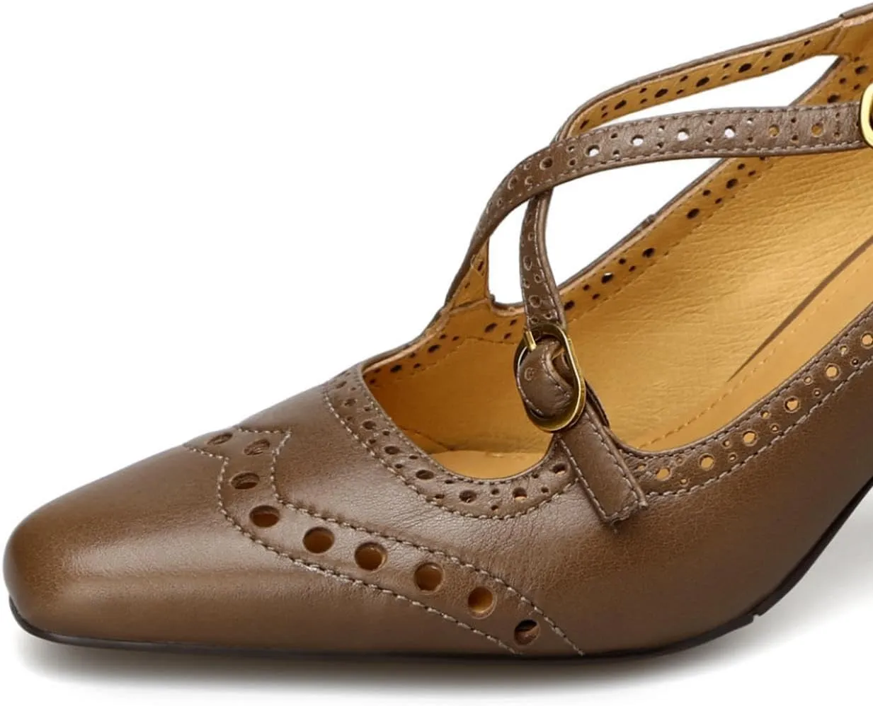 TinaCus Women's Genuine Leather Handmade Cross Straps Square Toe Pumps Brogue Shoes