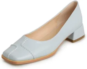 TinaCus Women's Genuine Leather Handmade Stitching Square Toe Slip On Dress Pumps Shoes