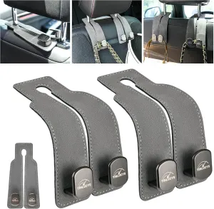 Tinlucys Car Seat Headrest Hook 2 Pack,Purse Hook for Universal Vehicle,Bag Holder Hook for Car,Handbag Suede Purse Coat Fit for Car Accessories Gray