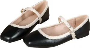 TN TANGNEST Ballet Flats for Women Soft Leather Ankle Buckle Flats Comfortable Square Toe Mary Jane Flats