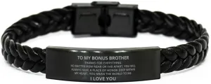 To My Bouns brother Braided Leather Bracelet No Matter How Near Or Far Apart - Motivational Engraved Christmas Birthday Gifts For Stepbrother, Personalized Gifts