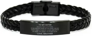 To My Sister Braided Leather Bracelet No Matter How Near Or Far Apart - Motivational Engraved Christmas Birthday Gifts From brother, Personalized Gifts