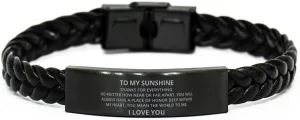 To My Sunshine Braided Leather Bracelet No Matter How Near Or Far Apart - Motivational Engraved Christmas Birthday Gifts For Men Women, Personalized Gifts