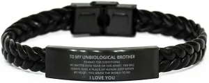 To My Unbiological brother Braided Leather Bracelet No Matter How Near Or Far Apart - Motivational Engraved Christmas Birthday Gifts For Men Women, Personalized Gifts