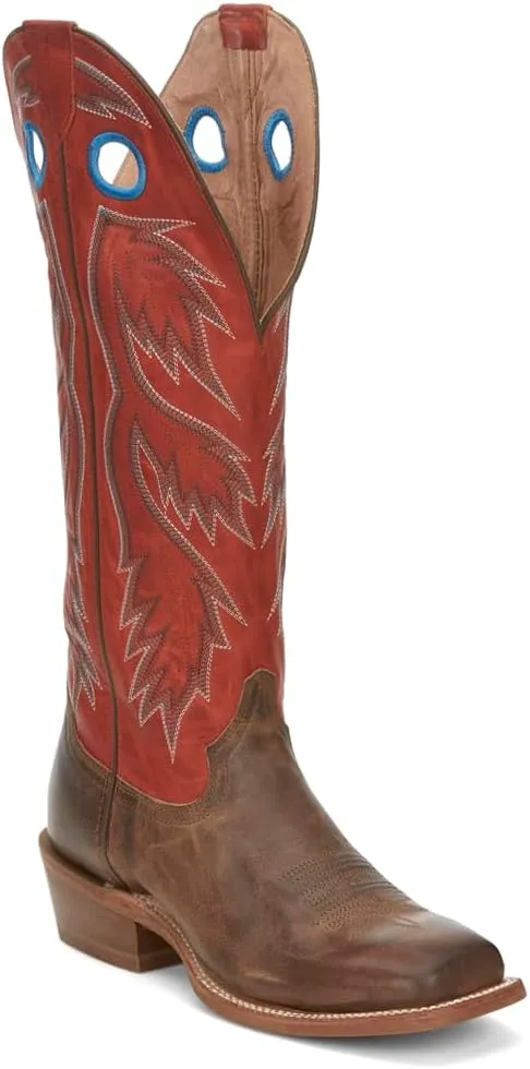 Tony Lama Men`s Colburn Wood Brown 17in Fire Orange Top Buckaroo Sq Toe Boot