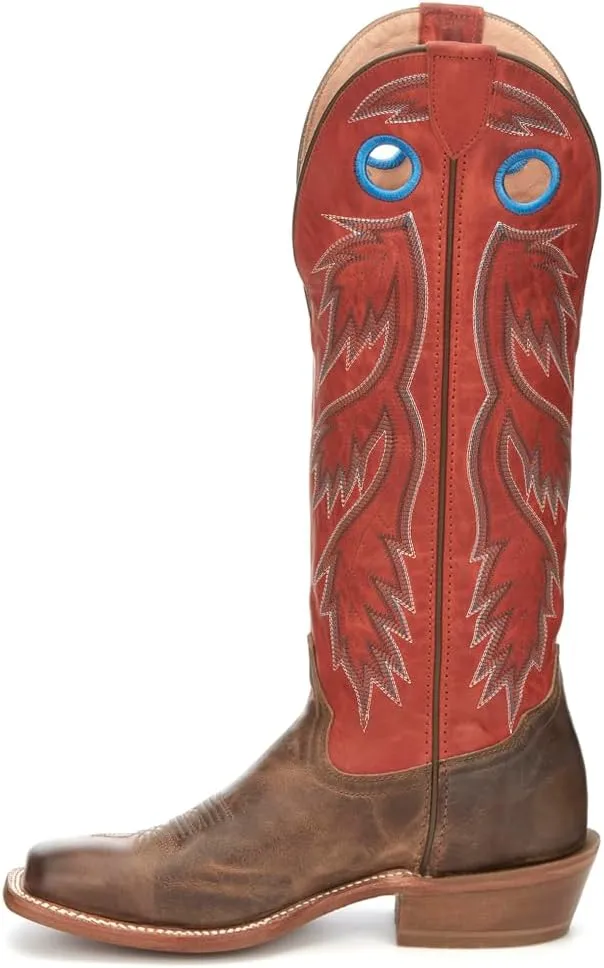 Tony Lama Men`s Colburn Wood Brown 17in Fire Orange Top Buckaroo Sq Toe Boot