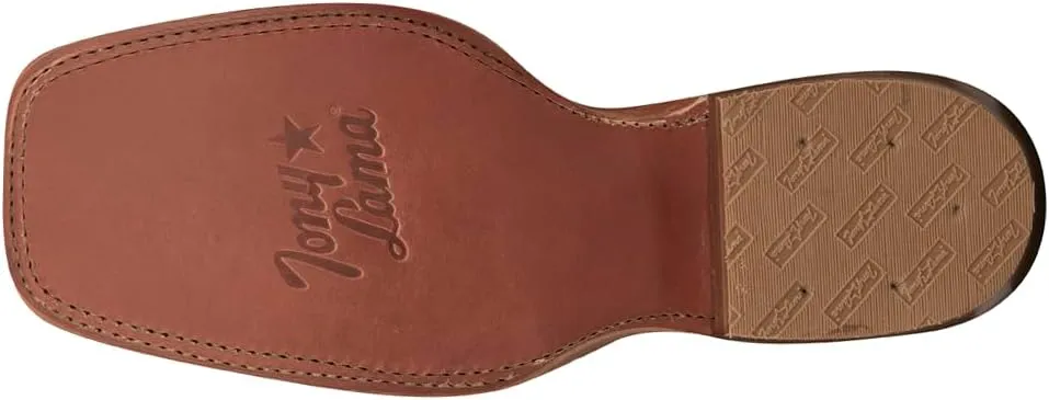 Tony Lama Men`s Colburn Wood Brown 17in Fire Orange Top Buckaroo Sq Toe Boot