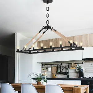 TOREAD 16-Light Rustic Farmhouse Chandelier - Vintage Square Iron Pendant Light Fixture for Dining Room, Kitchen, Living Room - Industrial Black Finish