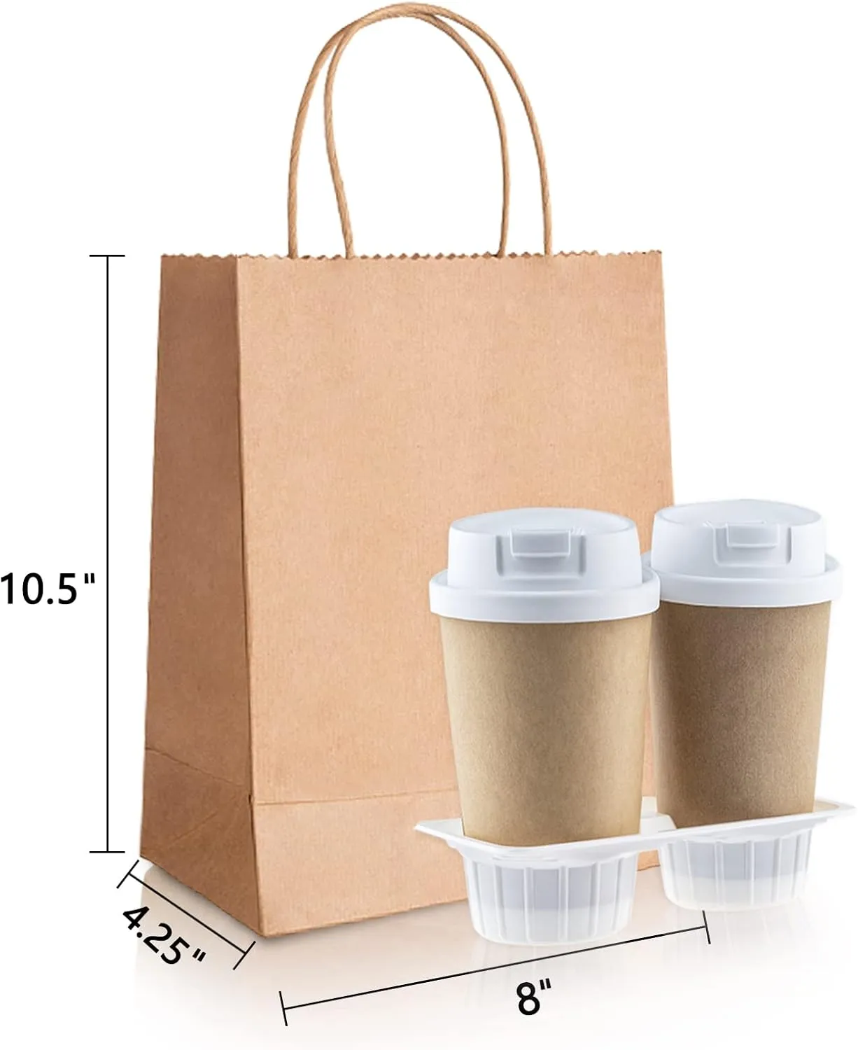 TOWRAP Brown Paper Bags with Handles - 25pcs Kraft Gift, Shopping, Party & Retail Bags - 8 x 4.25 x 10.5 Inch